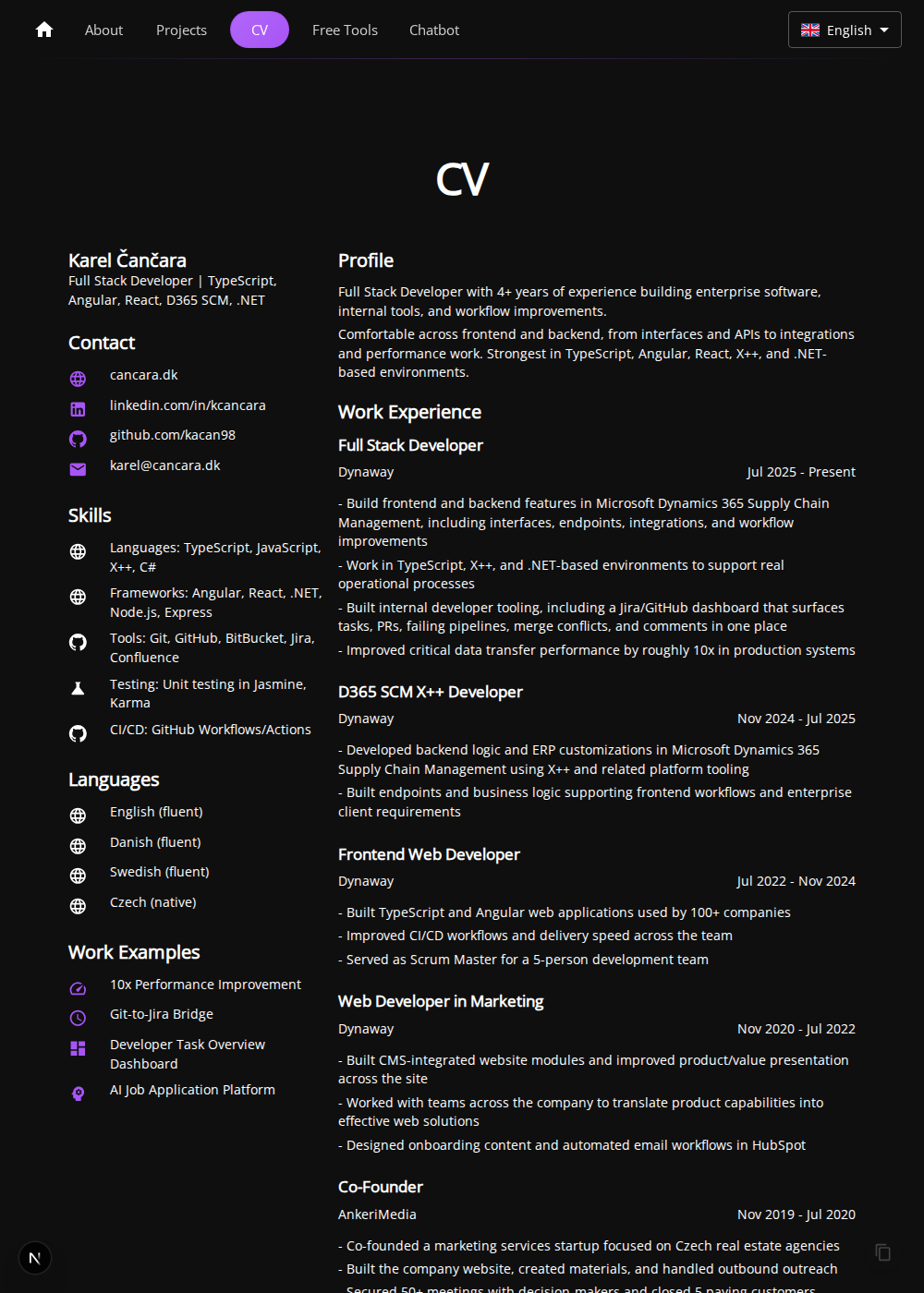 Public CV view with no editing controls visible.